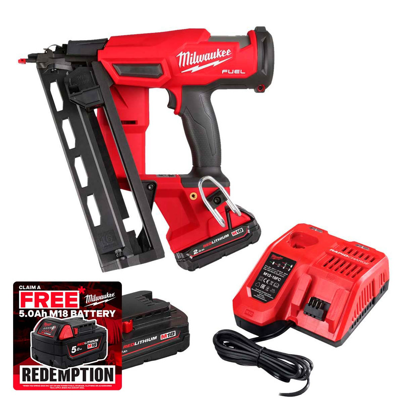 Milwaukee M18 FN16GA-202X 18V Fuel Angled Finish Nailer