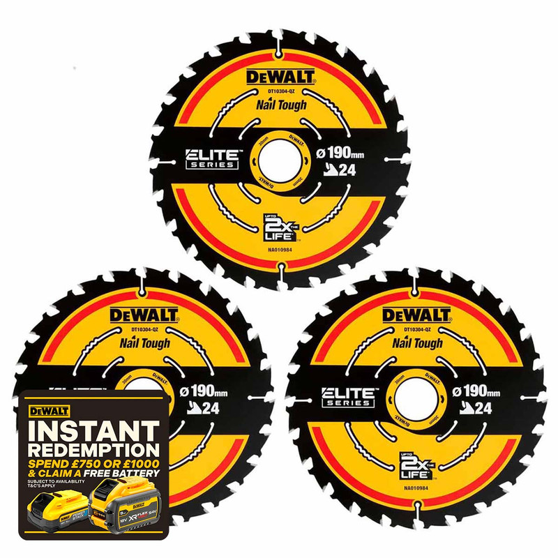 DeWalt DT10399-QZ ELITE Circular Saw Blade 190mm x 30mm 24T (Pack of 3)