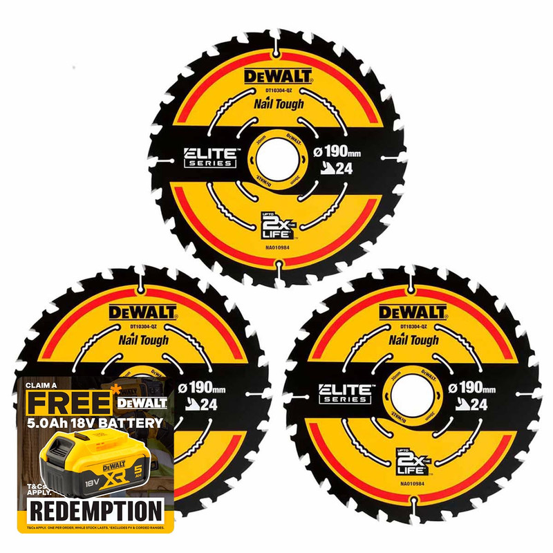 DeWalt DT10399-QZ ELITE Circular Saw Blade 190mm x 30mm 24T (Pack of 3)