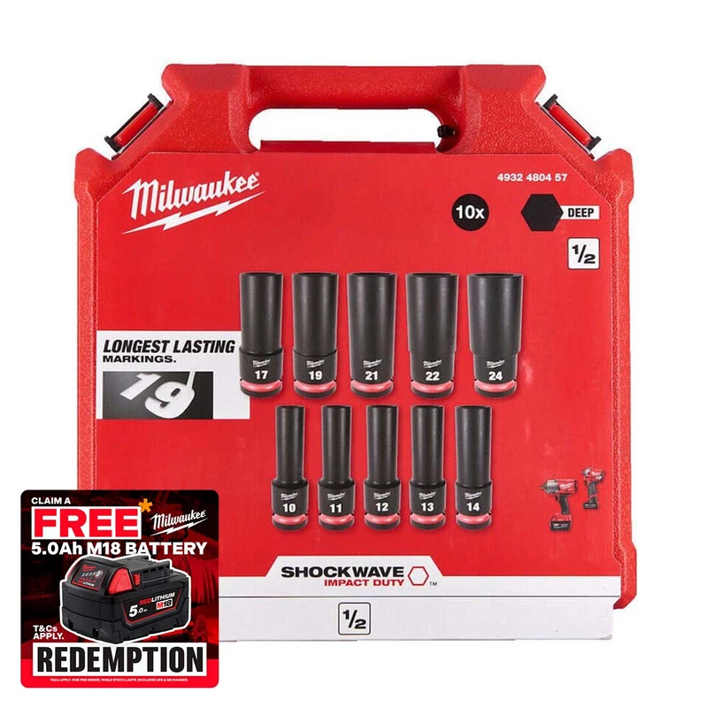 Milwaukee 4932480457 1/2" Shockwave Impact Duty Socket Set (10 Pieces)