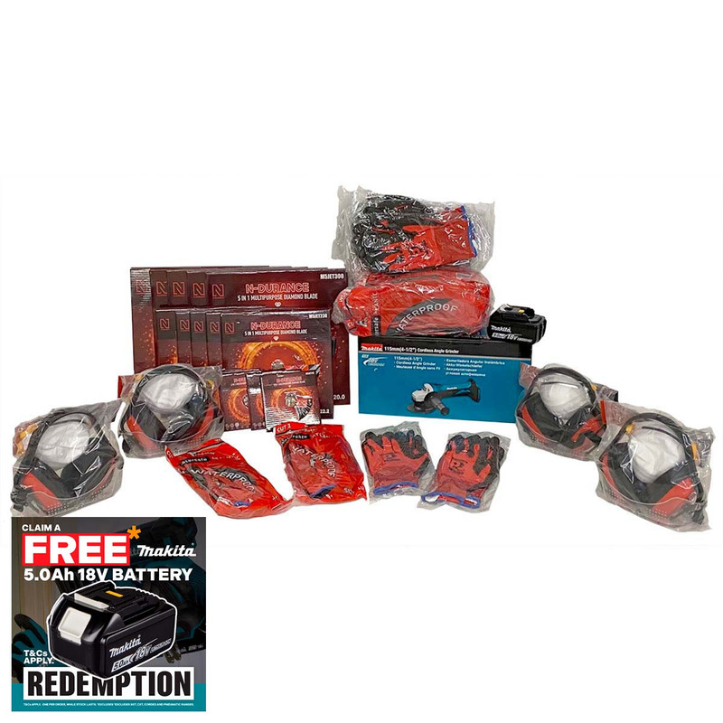 Makita DGA452Z LXT 18V Cordless 115mm Angle Grinder Kit with 1x 5.0Ah Battery, Blades, Gloves & Safety Kits