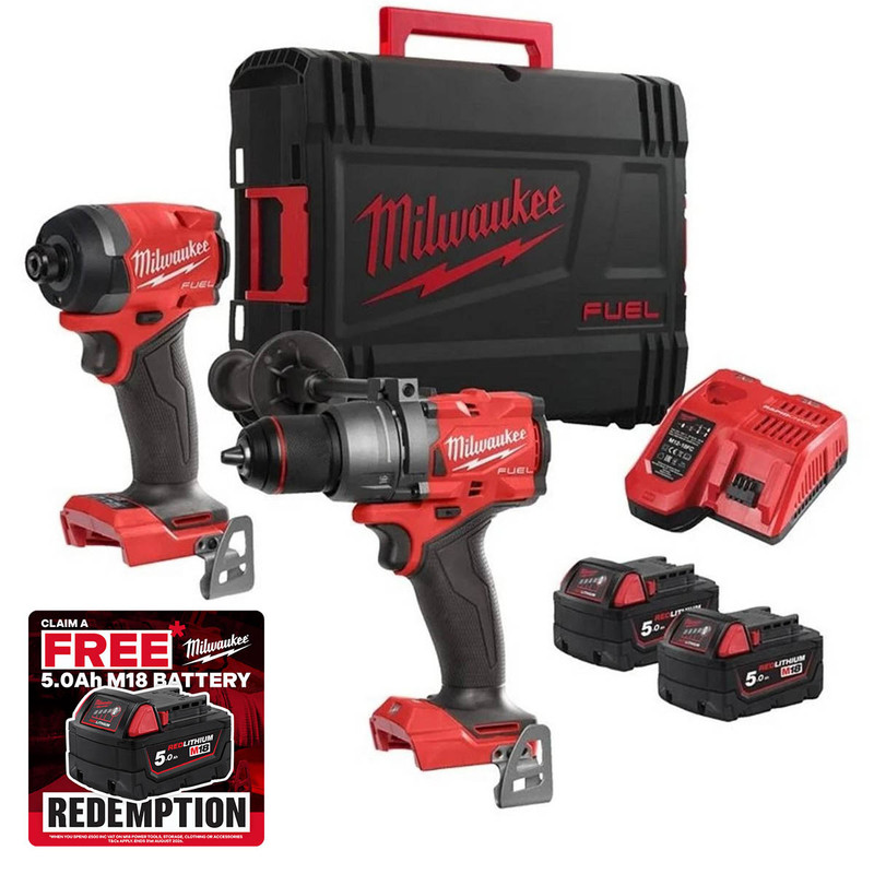 Milwaukee M18 FPP2A3-502X 18V FUEL™ Twin Pack with 2x 5.0Ah Batteries, Charger and Case