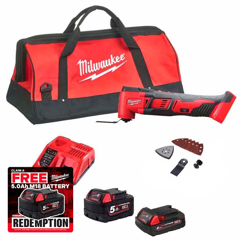 Milwaukee M18 BMT-521X 18V Multi-Tool with 1x 5.0Ah Battery & 1x 2.0Ah Battery