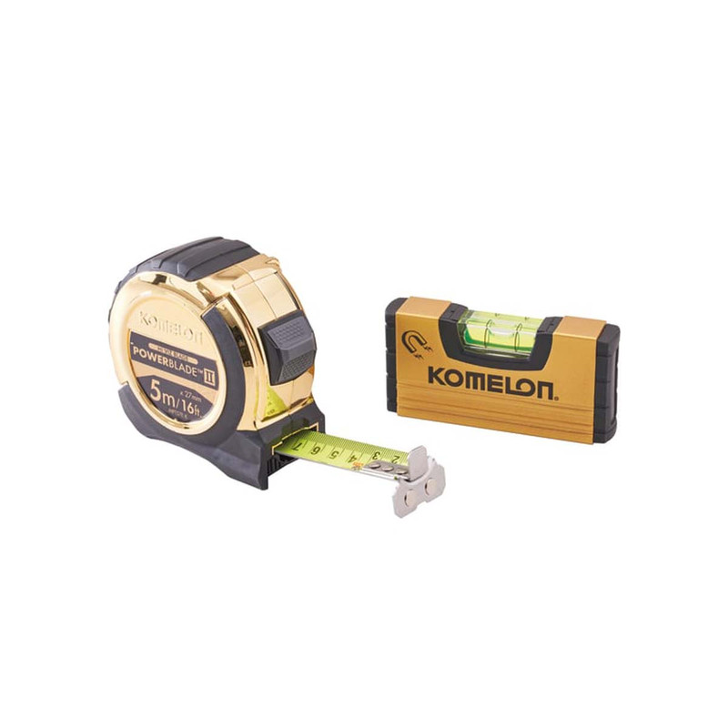 Komelon XMS23TAPELEV 5m (16ft) Gold PowerBlade II Tape with Gold Mini Level