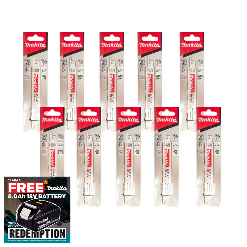Makita P-47189 Demolition & Rescue Reciprocating Blades 150mm x 10-14 TPI (50 Pack)