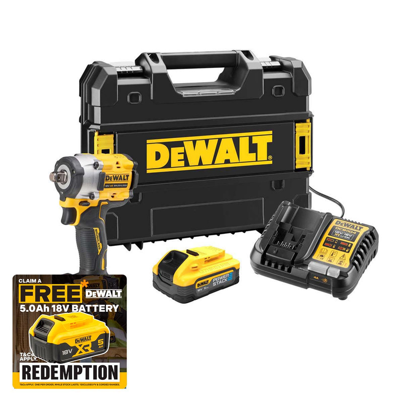 DeWalt DCF921H2T-GB 18V XR Brushless 1/2" Impact Wrench with 2x 5.0Ah Powerstack Batteries