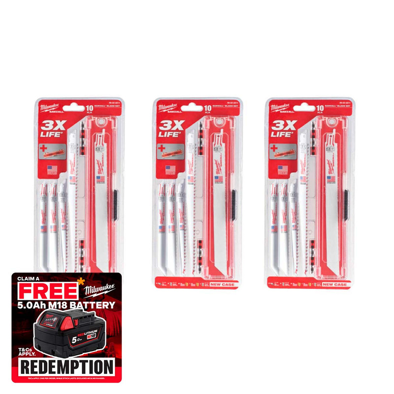 Milwaukee 49222211 10-Piece Thin Kerf Sawzall Reciprocating Saw Blade Set (3 Pack)