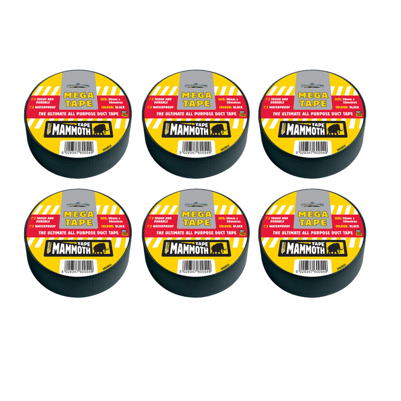 Everbuild 2MEGBK50 Mega All Purpose Duct Tape 50mm x 50m Black (6 Pack)