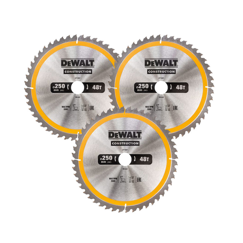 DeWalt DT1957 Stationary Construction Circular Saw Blade 250 x 30mm 48T (3 Pack)