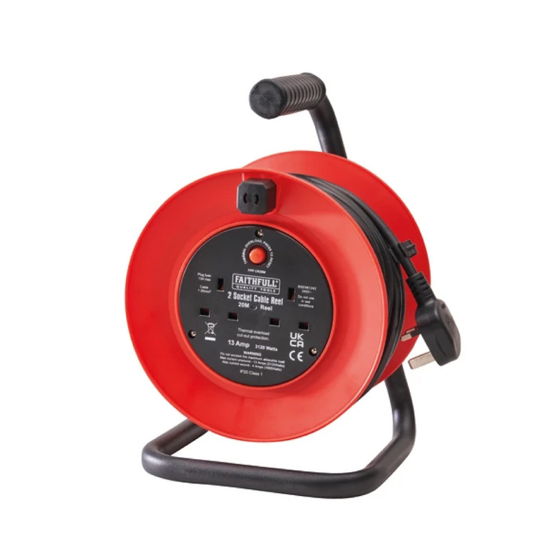 Faithfull Open Drum Cable Reel 240V 13A 2-Socket 20m