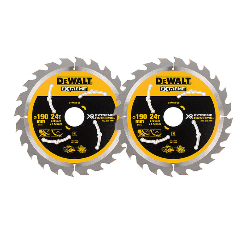 DeWalt DT99562-QZ XR Extreme Circular Saw Blade 190 x 30mm 24T (2 Pack)