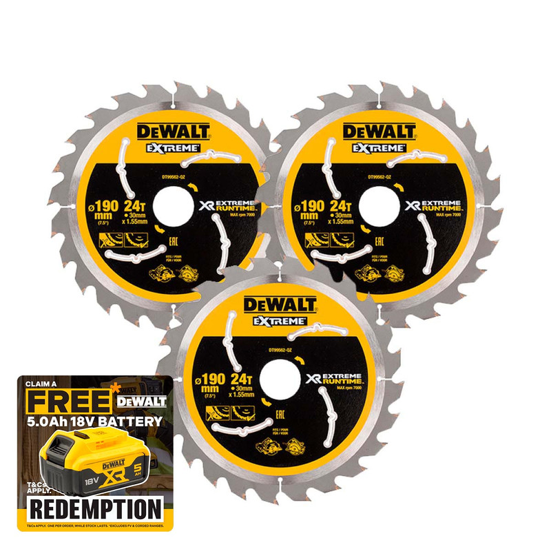 DeWalt DT99562-QZ XR Extreme Circular Saw Blade 190 x 30mm 24T (2 Pack)
