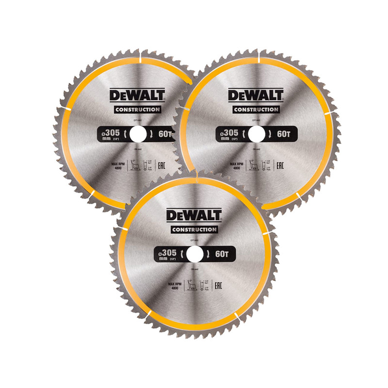 DeWalt DT1960-QZ Construction Circular Saw Blade Fine Finish 305 x 30mm 60T (3 Pack)