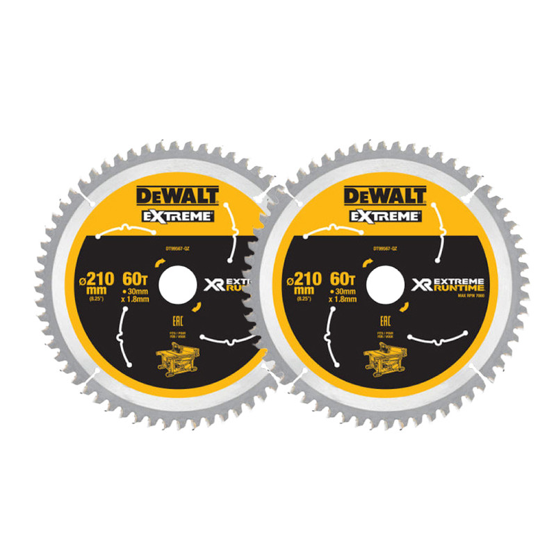 DeWalt DT99567-QZ XR Extreme Runtime Circular Saw Blade 210 x 30mm 60T (2 Pack)