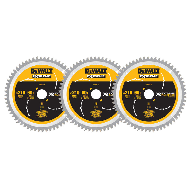 DeWalt DT99567-QZ XR Extreme Runtime Circular Saw Blade 210 x 30mm 60T (3 Pack)