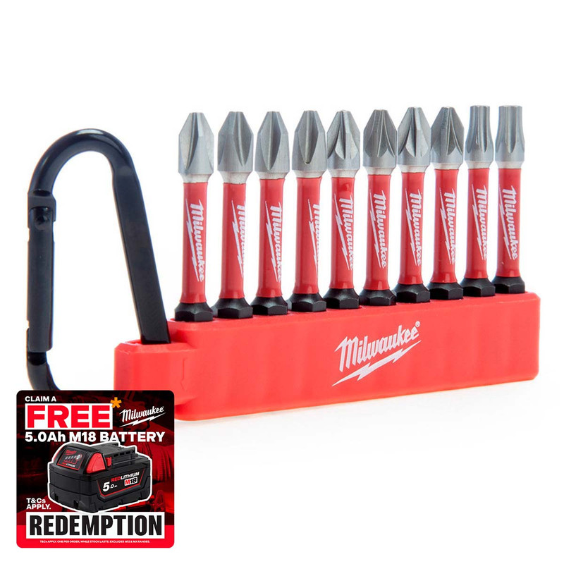 Milwaukee 4932492939 Shockwave Carabiner Screwdriver Bit Set 10 Pieces