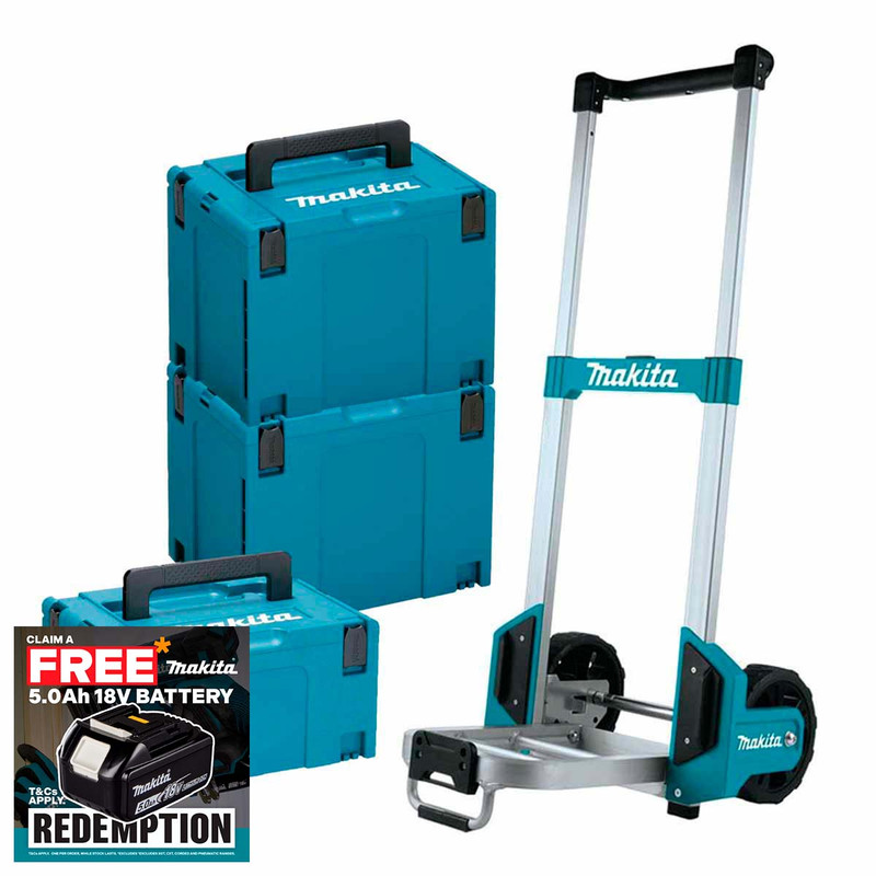 Makita 4-Piece Stackable Case Set with Trolley, 2 x Type 4 cases and 1 x Type 3 Case