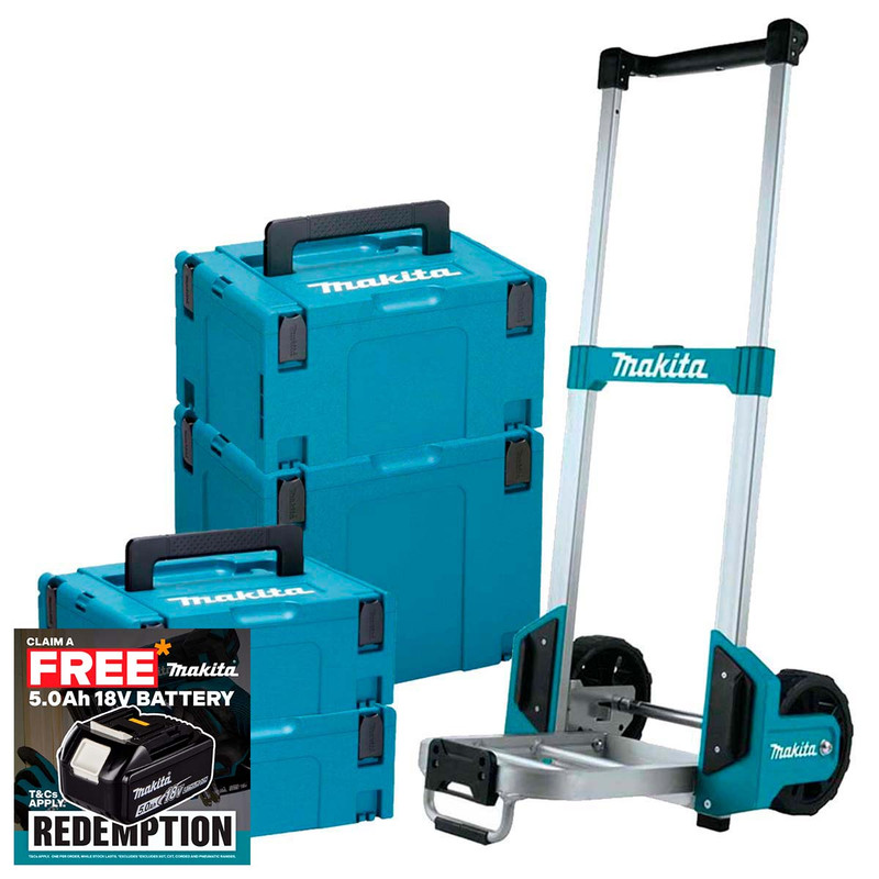 Makita 4-Piece Stackable Case Set with Trolley, 2 x Type 2 cases, 1 x Type 3 case, & 1 x Type 4 Case