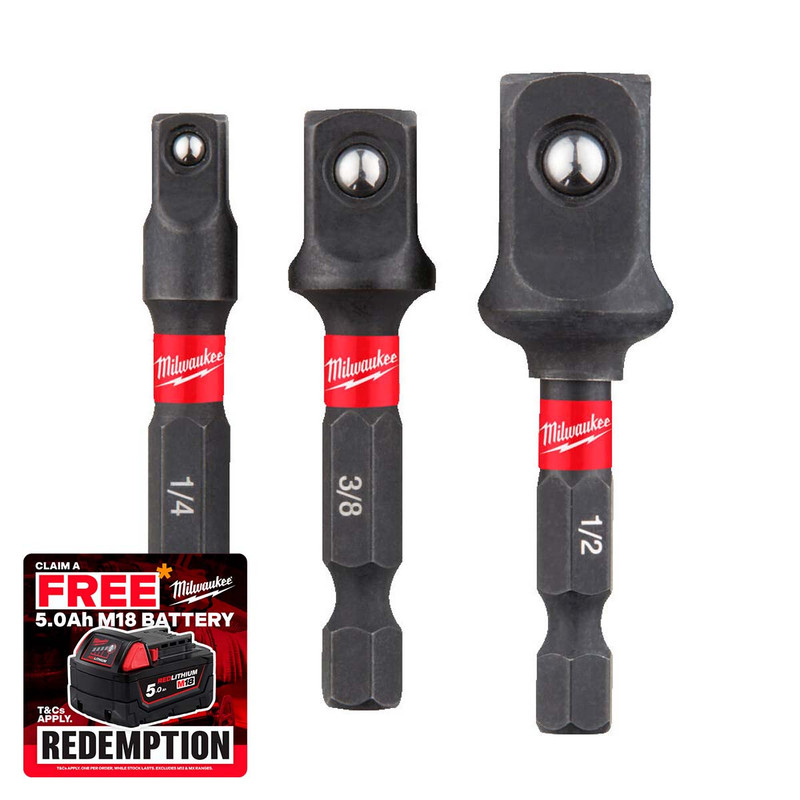 Milwaukee 4932479228 3 Piece 1/4in Hex Square Shockwave Socket Adaptor