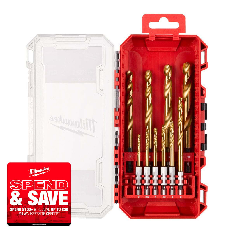 Milwaukee 4932493865 Shockwave™ Red Hex HSS-TIN Metal Drill Bit Set (10 Pieces)