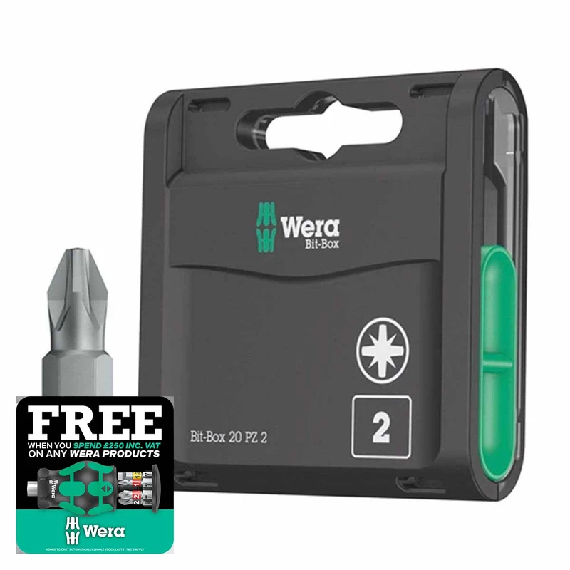 Wera 05057760001 855/1 1/4" 25mm Shank PZ2 H-Bits (20 Pieces)