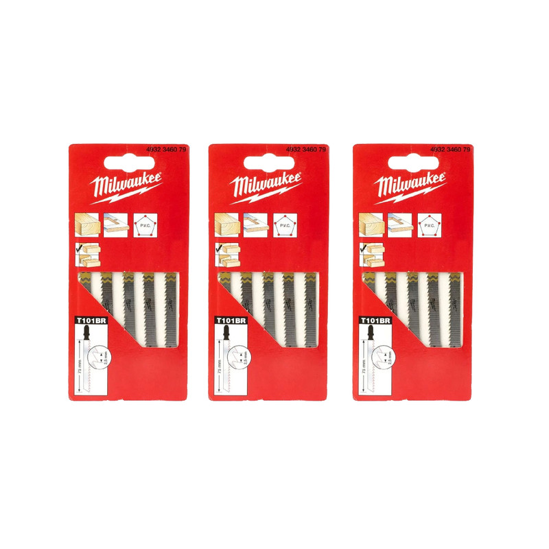  Milwaukee 4932346079 75mm Wood Jigsaw Blades T101BR (15 Pack)