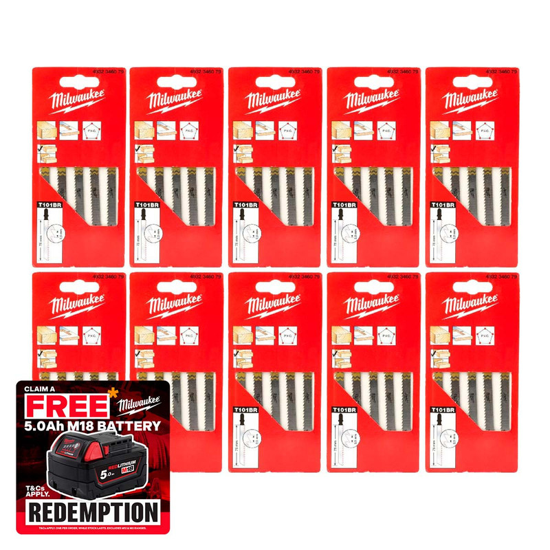 Milwaukee 4932346079 75mm Wood Jigsaw Blades T101BR (50 Pack)
