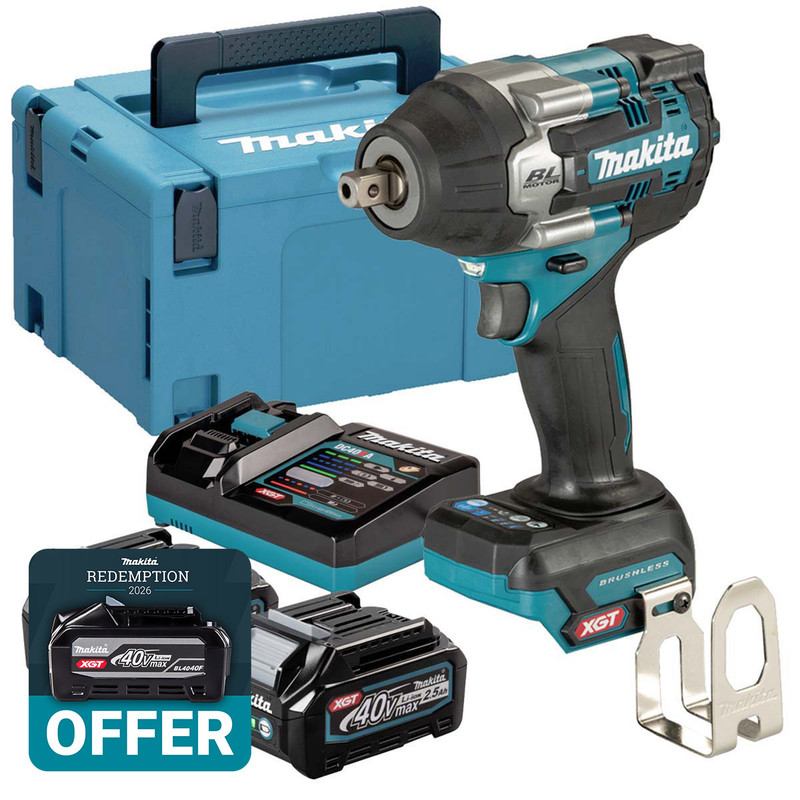 Makita TW008GD202 40V Max XGT Brushless 1/2" Impact Wrench with 2x 2.5Ah Batteries