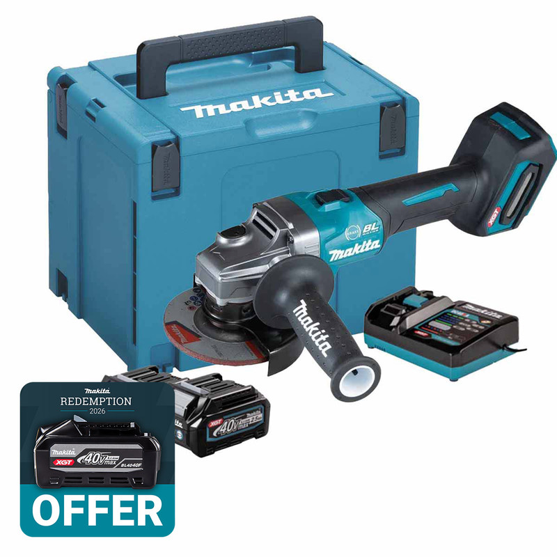 Makita GA004GD202 40V Max XGT 115mm Brushless Angle Grinder with 2 x 2.5Ah Batteries