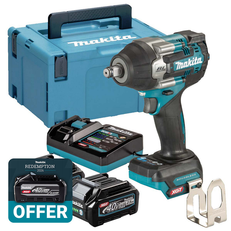 Makita TW007GD202 40V Max XGT Brushless 1/2" Impact Wrench with 2x 2.5Ah Batteries