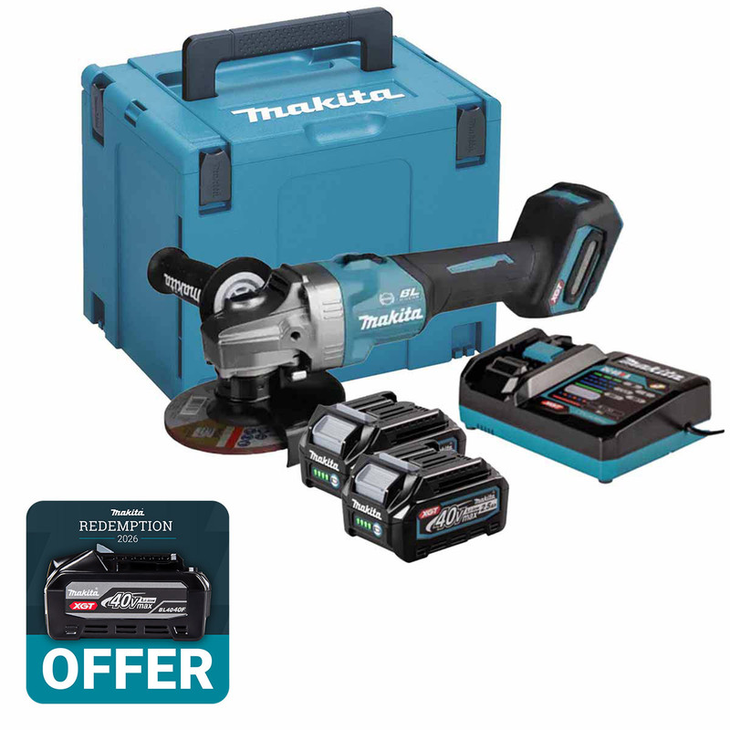 Makita GA005GD202 40V Max XGT 125mm Brushless Angle Grinder with 2 x 2.5Ah Batteries