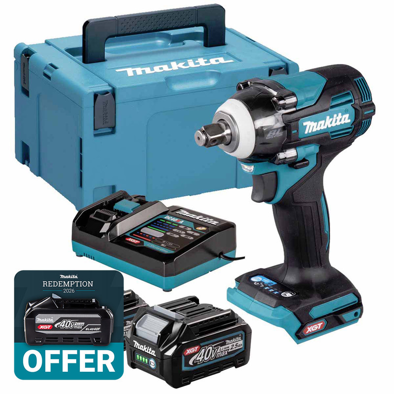 Makita TW004GD202 40V Max XGT Brushless 1/2" Impact Wrench with 2x 2.5Ah Batteries
