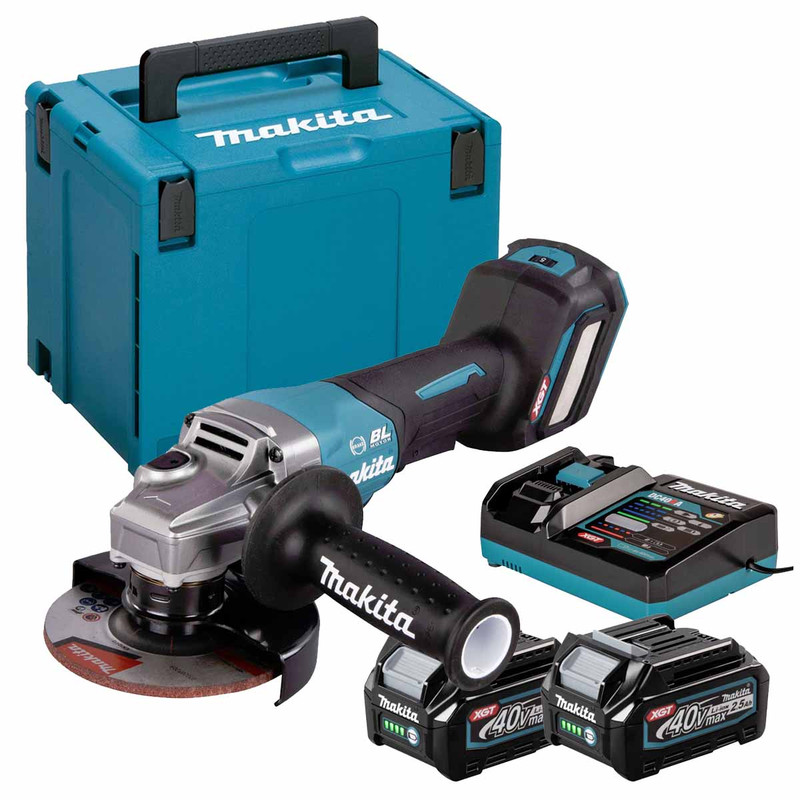 Makita GA029GD202 40V Max XGT 125mm Brushless Angle Grinder with 2 x 2.5Ah Batteries