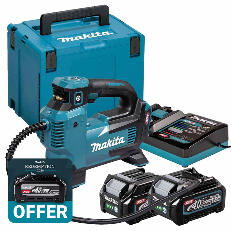 Makita MP001GD202 40V XGT Cordless Tyre Inflator with 2x 2.5Ah Batteries
