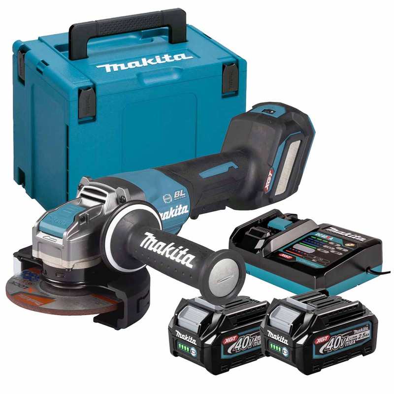 Makita GA044GD202 40V Max XGT 125mm Brushless Angle Grinder with 2 x 2.5Ah Batteries