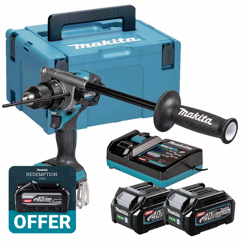 Makita HP001GD202 40V Max XGT Brushless Combi Drill with 2 x 2.5Ah Batteries