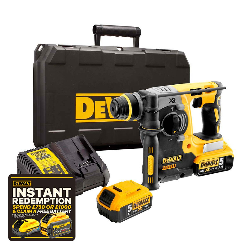 DeWalt DCH273P2 18V XR Brushless SDS+ Rotary Hammer Drill with 2x 5.0Ah Batteries
