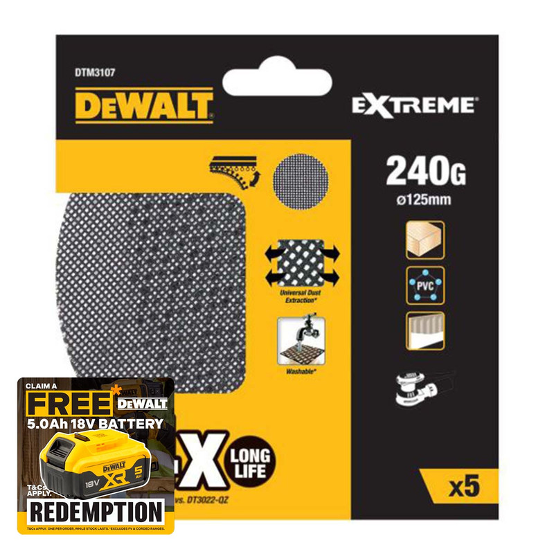 DeWalt DTM3107-QZ Extreme ROS 125mm Sanding Disc Sheet 240G (5 Pack)