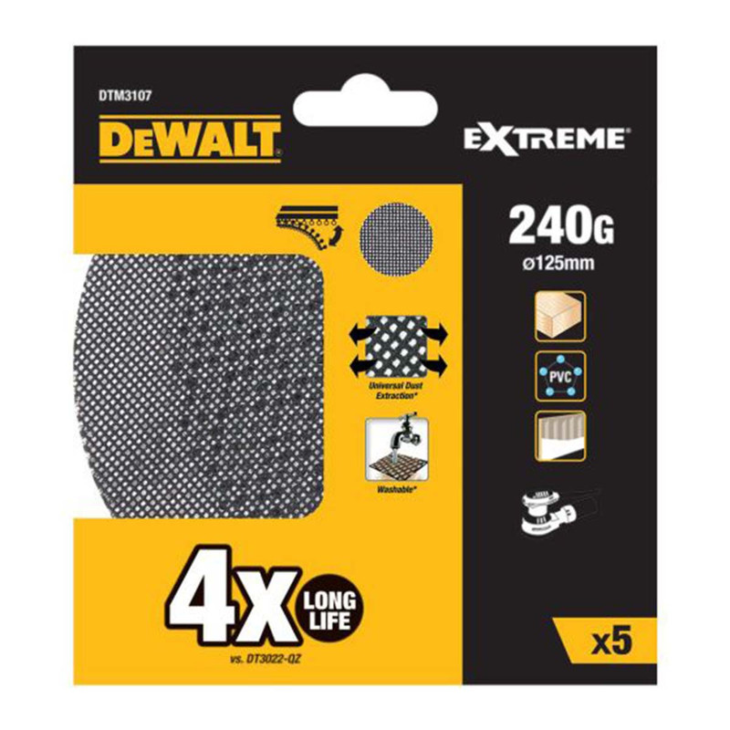 DeWalt DTM3107-QZ Extreme ROS 125mm Sanding Disc Sheet 240G (5 Pack)