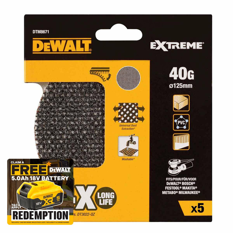 DeWalt DTM8671-QZ Extreme ROS 125mm Mesh Sanding Sheet 40G