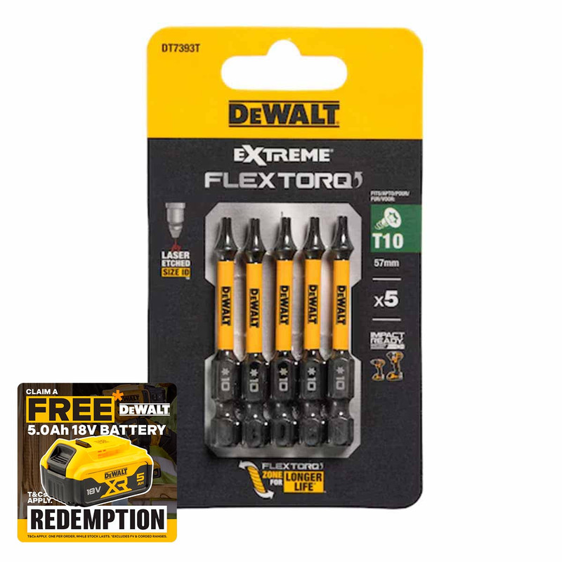 DeWalt DT7393T-QZ T10 Extreme FLEXTORQ 57mm Torsion Impact Bits (5 Pack)