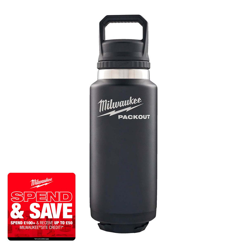 Milwaukee 49324934678 Packout Thermos Bottle with Chug Lid, Black 1065ml