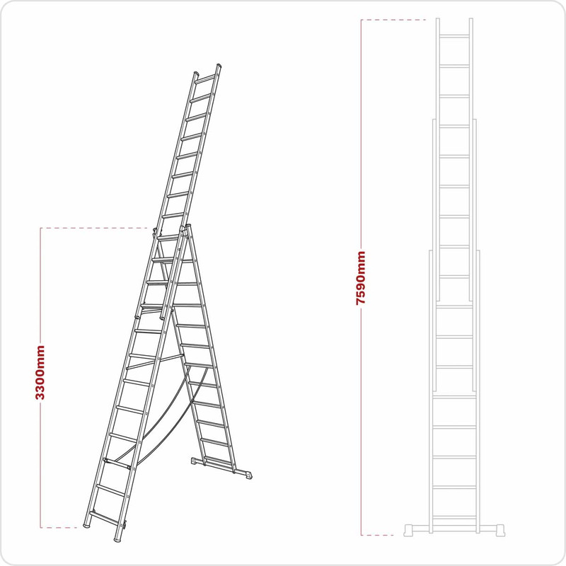 Sealey ACL312 Extension Combination Ladder 3 x 12 Aluminium - BS EN 131