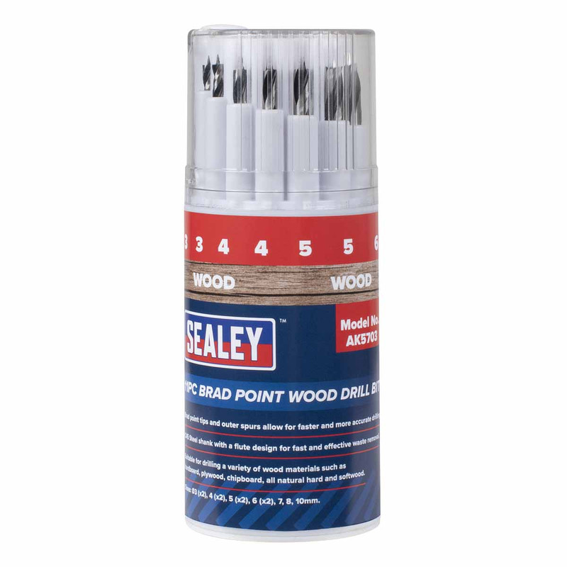 Sealey AK5703 Brad Point Wood Drill Bit Set (11 Pieces)