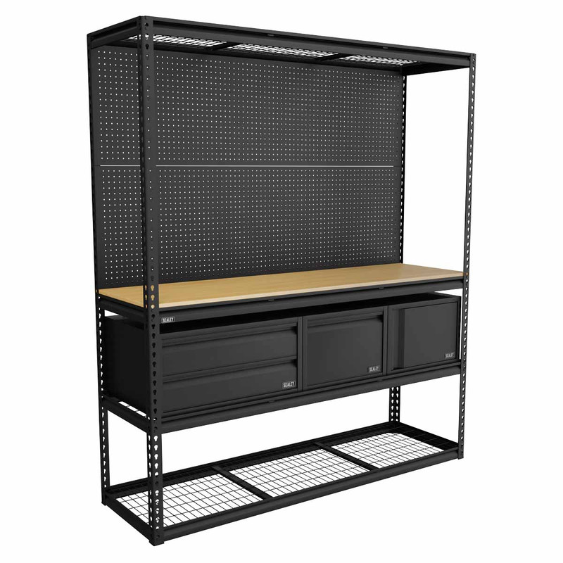 Sealey APMWBCOMBO1 Heavy-Duty Modular Workbench & Racking Kit with 3 Storage Units