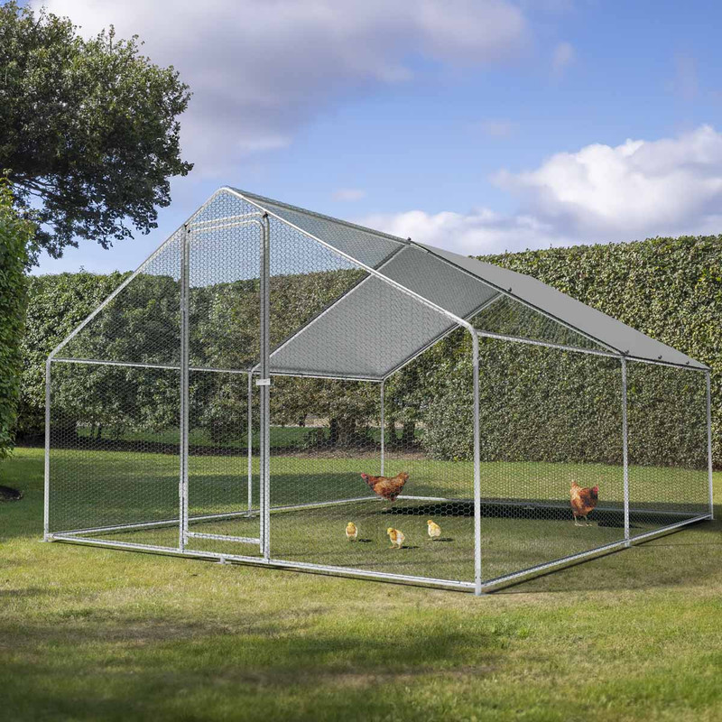 Dellonda DG279 3 x 4 x 2m Walk-In Chicken Run, Galvanized Steel, Roof Cover, PVC Coated Chicken Wire