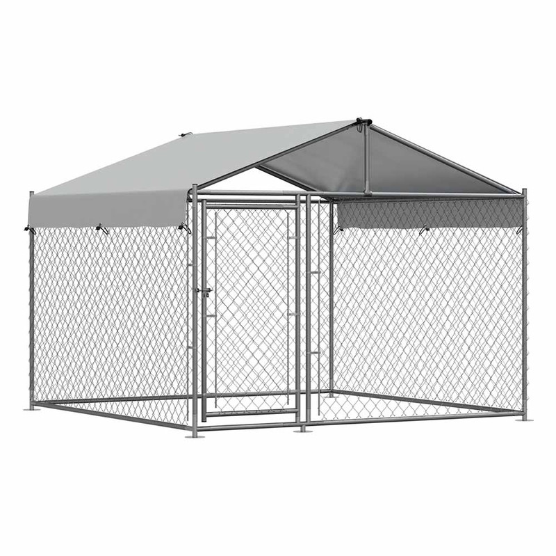 Dellonda DG281 2 x2 x 1.5m Dog Kennel, Galvanised Steel, Roof Cover, Chain Link Fencing