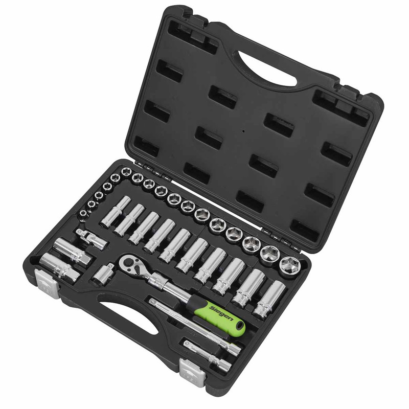 Sealey S01287 Siegen Extending Ratchet Socket Set 3/8" Sq Drive (34 Pieces)