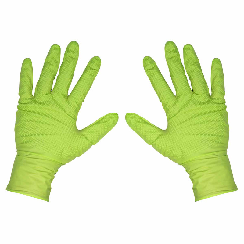 Sealey SSP54L Diamond Grip Extra-Thick Nitrile Powder-Free Gloves, Hi-Vis Green, Large (50 Pack)