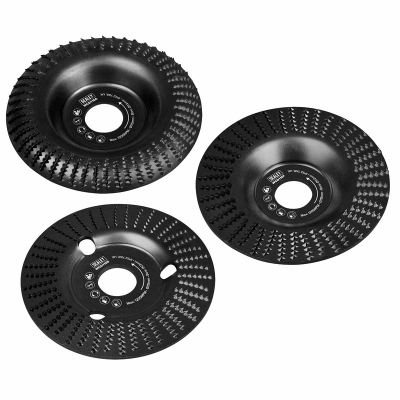 Sealey WCD1153 Wood Carving Disc Pack of 3 115mm 22mm Bore